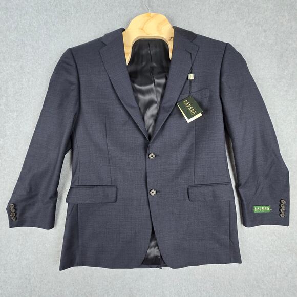 NWT Lauren Ralph Lauren Mens 42R Wool Navy Blue Textured Blazer Suit Coat - Picture 1 of 16